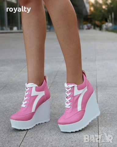Кецове на платформа - розова кожа с бяло ходило, снимка 3 - Кецове - 52162852