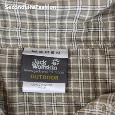 Дамска риза Jack Wolfskin с дълъг ръкав и копчета, зелени карета, размер M, снимка 3 - Ризи - 52571905