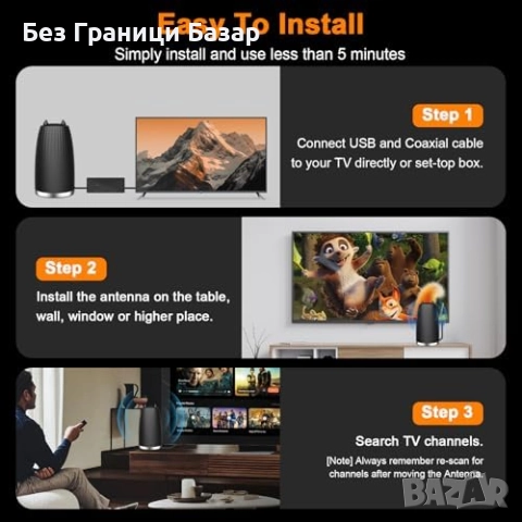 Нова HDTV антена за вътрешен монтаж, дълъг обхват, усилен сигнал, 4K прием, снимка 7 - Други стоки за дома - 51681189