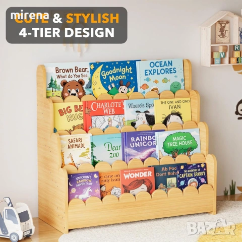 Етажерка за книги с фестон, Монтесори библиотека дървен естествен цвят, снимка 6 - Етажерки - 53192668