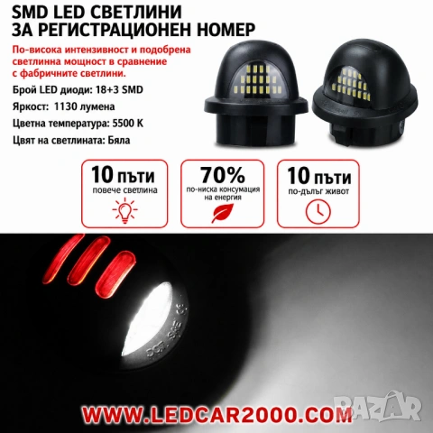 LED светлини за регистрационен номер Ford (SMD + червени габарити), снимка 2 - Аксесоари и консумативи - 54363302