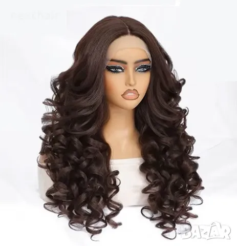 Тъмно кафява къдрава лейс фронт перука LACE FRONT