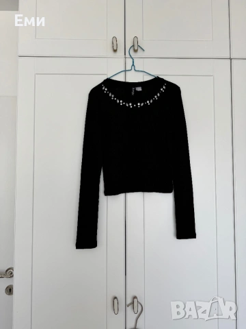 Стилна блуза с камъчета, снимка 2 - Блузи с дълъг ръкав и пуловери - 54363375