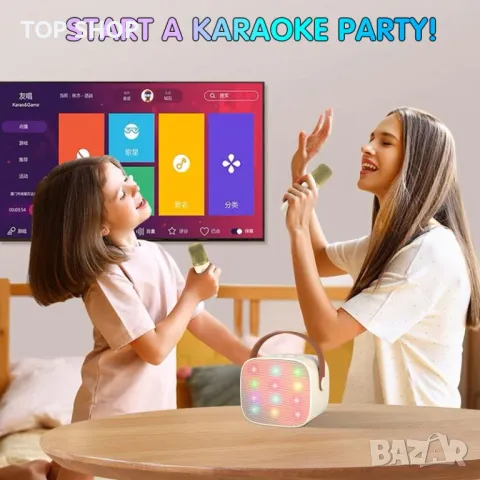 Мини караоке машина YLL с 2 безжични микрофона за деца и възрастни Bluetooth колонка, снимка 2 - Караоке - 48938420