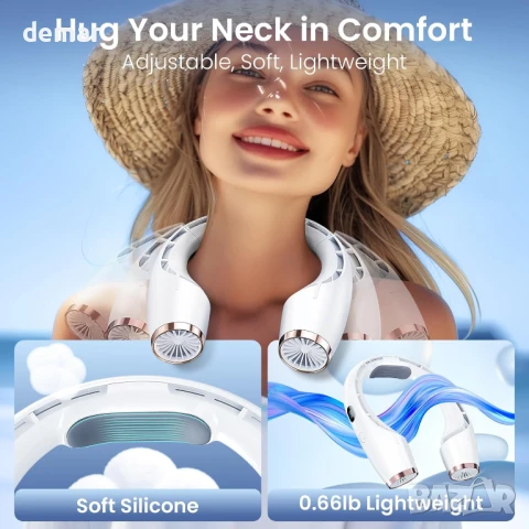 Преносим вентилатор за врата WITHOUSE, 3 скорости, LED дисплей, ултра тих, акумулаторен, бял, снимка 4 - Вентилатори - 50576312