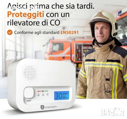 Детектор за въглероден оксид Smartwares с дисплей и бутон за тестване, снимка 8 - Други - 54161352