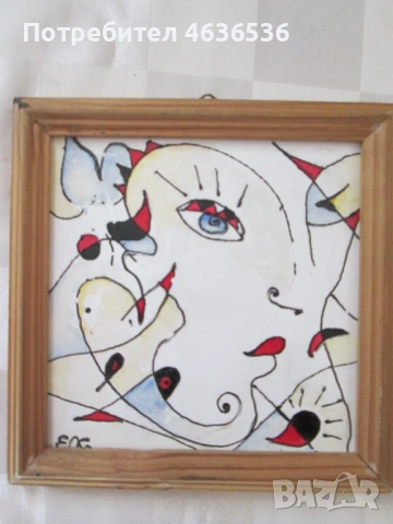 Картина абстракция, керамика,подпис,18х18см.