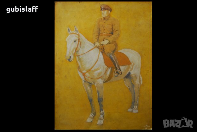 Стара картина, войник на кон, бълг. автор, 1940-те год., снимка 2 - Картини - 31308877
