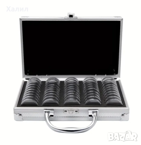 Алуминиева кутия за 50 монети + капсули + уплътнители