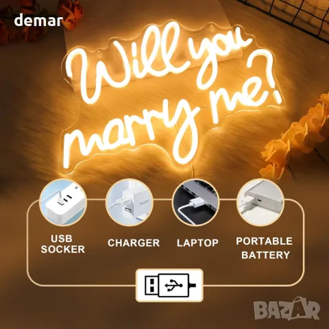 CoolGift Mart Неонова табела „Ще се омъжиш ли за мен“, Романтична LED неонова светлина, USB, снимка 6 - Лед осветление - 47423138
