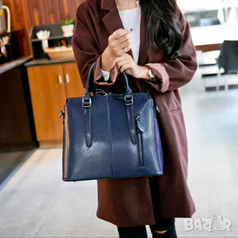 Дамска чанта Естествена кожа Blue 1002, снимка 3 - Чанти - 47926058