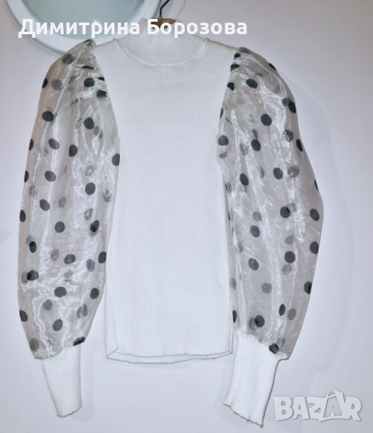 Дамска блуза поло с буфан ръкав от тюл 