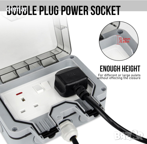 JMEST LEAD Водоустойчив външен двоен контакт 13A 2-канален с 10 метра удължител, снимка 4 - Други стоки за дома - 44761461