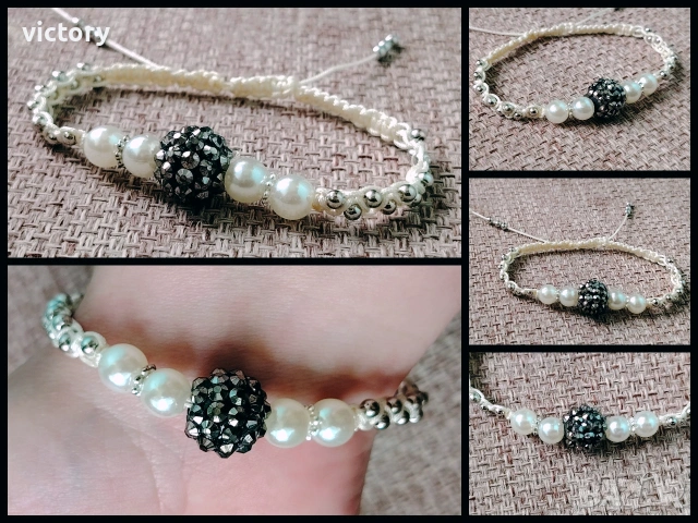 ✨ Ръчно изработена гривна „Midnight Pearl“ ✨, снимка 2 - Гривни - 53911587