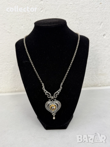 Сребърно колие с гранат и позлата - Ар Деко. №7774