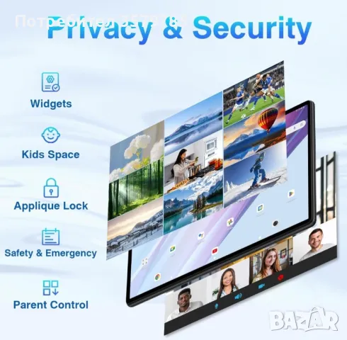 DEERTime E15 Таблет с Android 14 10,1 инча, 20GB RAM 128GB ROM 1TB Expand Осемядрен, снимка 2 - Таблети - 49013313