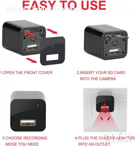 Скрита камера - Зарядно за шпионска камера - Мини шпионска камера 1080p - USB зарядно, снимка 5 - HD камери - 37021939