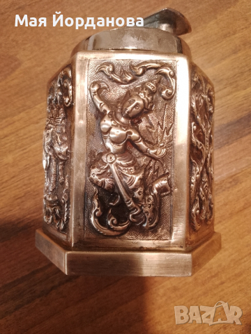 Посребрени съдчета и страхотна бензинова настолна запалка., снимка 5 - Антикварни и старинни предмети - 44570239