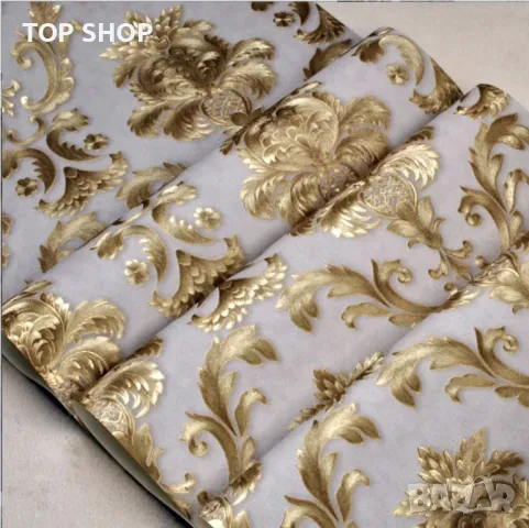 mosegor Gold Damask Ретро релефен нетъкан тапет за декорация, 0,53 x 10 M, снимка 3 - Пана - 49636773