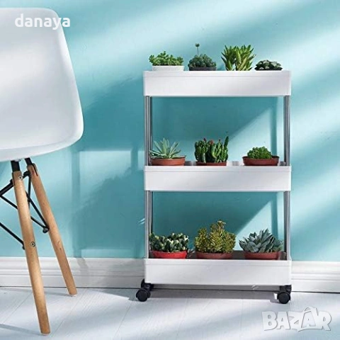 6353 Малка етажерка с колелца за спестяване на място, 3 нива, снимка 7 - Органайзери - 53131953