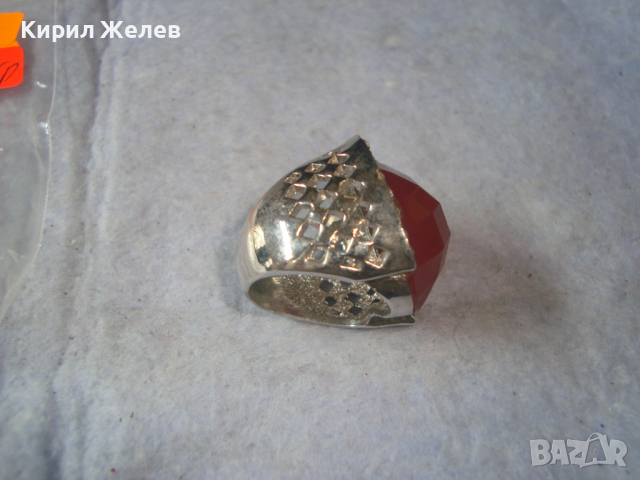 ПОСРЕБРЕН КРАСИВ АРТ ДЕКО ПРЪСТЕН с ЦИРКОНИ и ОГРОМЕН ФАСЕТИРАН ЧЕРВЕН БОХЕМСКИ КРИСТАЛ 24307, снимка 10 - Пръстени - 36382120
