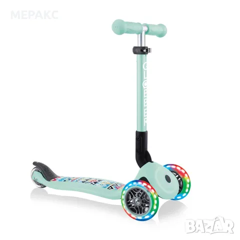 Сгъваема тротинетка със светещи колела Globber Junior Fantasy Lights, ментово зелена