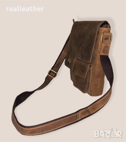 Мъжка кафява чанта през рамо от естествена кожа Hunter, снимка 3 - Чанти - 33879504