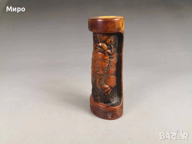 БЕЗ АНАЛОГ ТИБЕТ НЕПАЛ ГРАВИРАНА КОСТ?? КОКАЛ?? РОГ?? ИЗОБРАЖЕНИЕ НА АЗИАТСКИ ВОЙН , снимка 2 - Антикварни и старинни предмети - 40494523