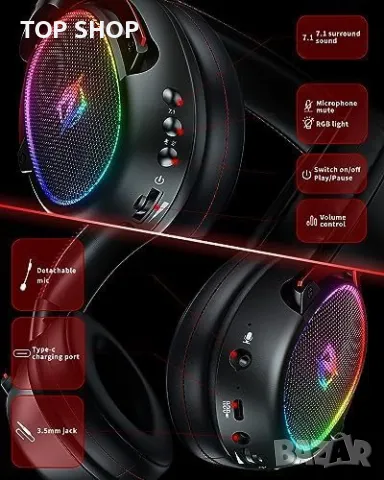 Нови Безжични Гейминг Слушалки, 2.4 GHz, 7.1 Съраунд Звук, снимка 3 - Друга електроника - 49444843