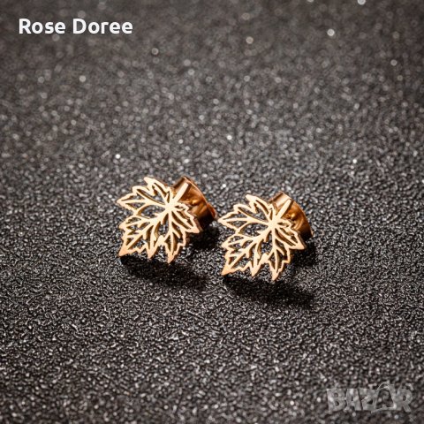 RD 524 Обеци Листо в розово златисто злато листенце медицинска стомана безплатна доставка подарък, снимка 1