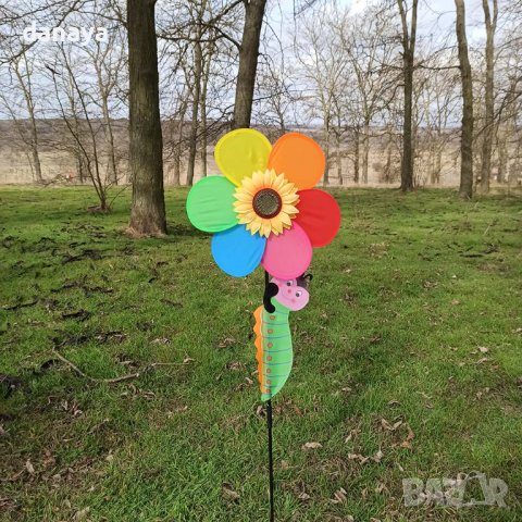 3609 Вятърна въртележка за градина Голямо цвете с гъсеница, снимка 2 - Декорация за дома - 39780052