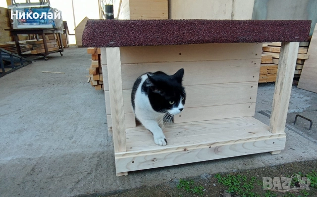 Голяма дървена къща за котки с веранда , къща колиба за коте куче , домашен любимец семейство котки, снимка 2 - За котки - 52850028