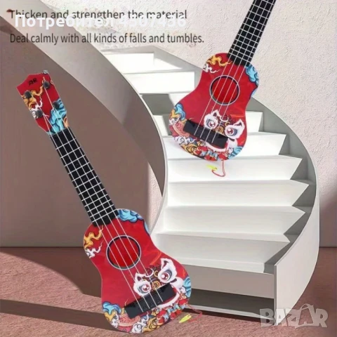 Младежка карикатурна китара укулеле за деца, 43,5x14,5 см.,4 струни, Детска играчка Укулеле Материал, снимка 8 - Китари - 50812466