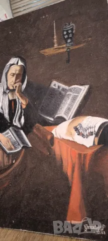 Маслена картина  Old woman sleeping, снимка 3 - Антикварни и старинни предмети - 47532763