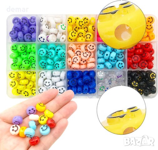 Комплект многоцветни мъниста с усмихнато лице 10 мм 300 бр., снимка 4 - Образователни игри - 42551744