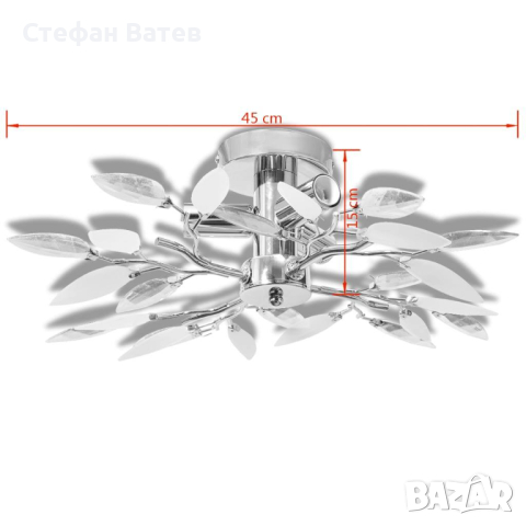 Лампа за таван бели и прозрачни листа от акрилен кристал, 3 крушки Е14, снимка 2 - Лампи за таван - 44677411