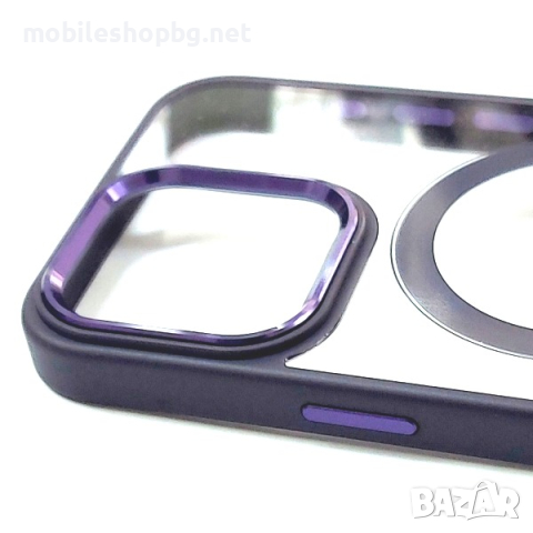  калъф за iPhone 15 Pro Max прозрачен твърд с лилав ринг и силиконова рамка MagSafe, снимка 4 - Калъфи, кейсове - 44730300