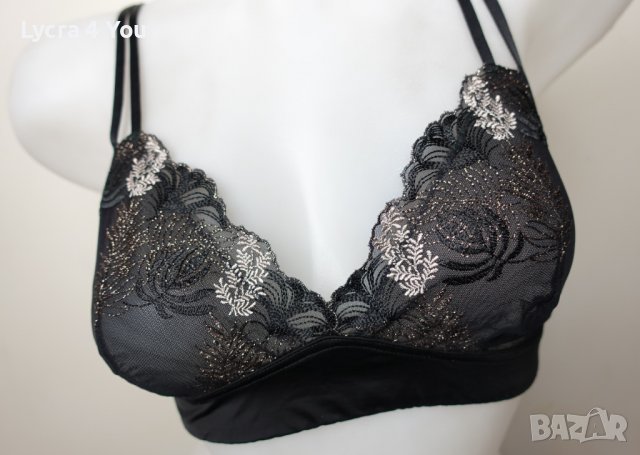70 В черен сутиен с меки чашки с прозрачност и бродерии, снимка 5 - Бельо - 38267594