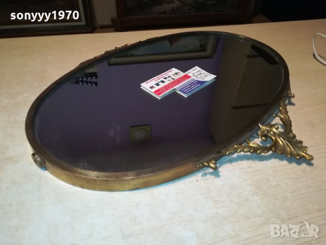 антично огледало-мед/месинг-масивно-внос швеция 55х45см, снимка 4 - Антикварни и старинни предмети - 30139515