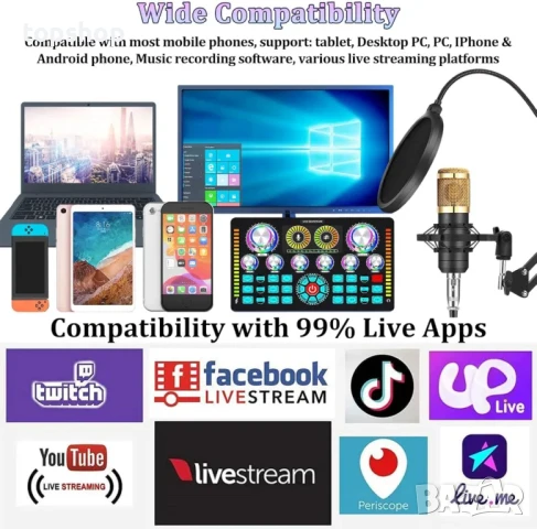 Професионален микрофон + миксер и саунд ефекти ALPOWL BM800TZ за подкасти стрийминг, YouTube TikTok, снимка 3 - Микрофони - 50501216