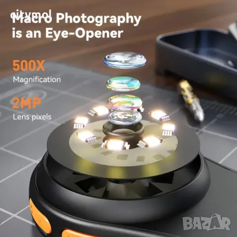 Дигитална лупа 2" IPS екран, 500x увеличение, LED, за запояване, оценка на бижута и др., снимка 7 - Друга електроника - 47437702