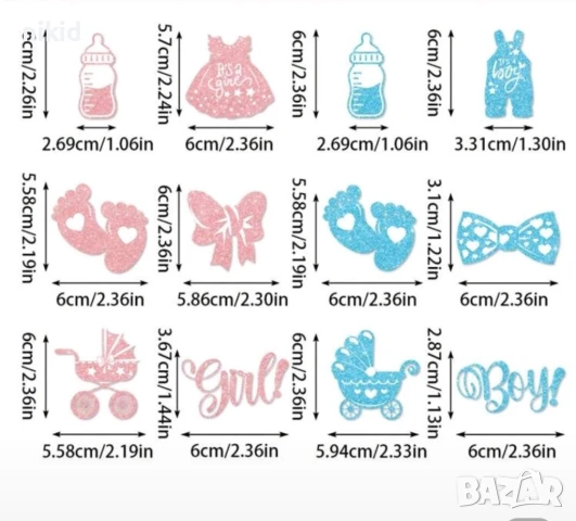 12 бр boy girl брокатени топери за декори за мъфини кексчета парти бебешки gender party бебе, снимка 4 - Други - 51135093