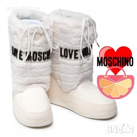 LOVE MOSCHINO № 39 & 40 🍊 Дамски кожени апрески с пух SNOWY WHITE нови с етикети, снимка 1 - Дамски апрески - 39521337