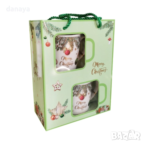 6243 Комплект коледни чаши с лъжички в подаръчна кутия – Merry Christmas, снимка 2 - Чаши - 52155041
