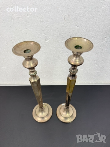 Чифт посребрени бронзови свещници. №7772, снимка 3 - Колекции - 52839596