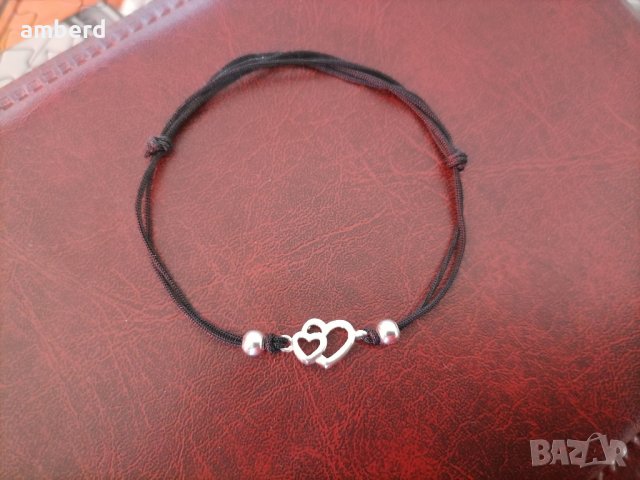 Гривни със сребърни сърчица на конец, снимка 3 - Гривни - 42604443