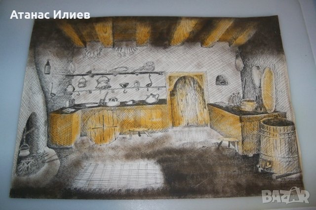 "Къщата на бедния Лука" графика от арх. Богоя Сапунджиев, снимка 2 - Картини - 12869926
