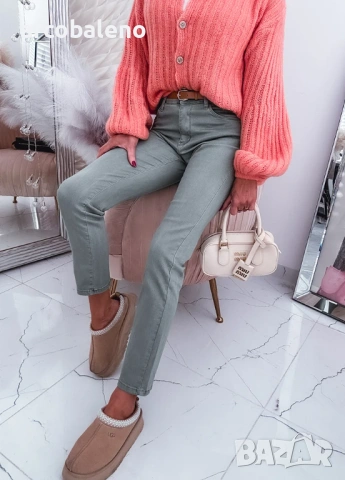 Маслиново зелени дамски дънки с прави крачоли