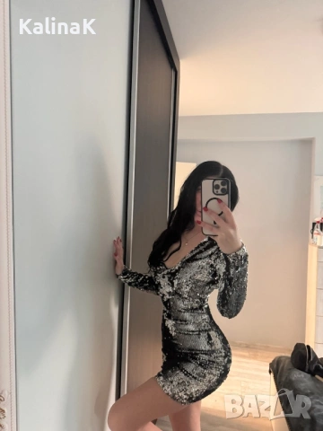 Пайетена рокля сива, снимка 4 - Рокли - 53354586