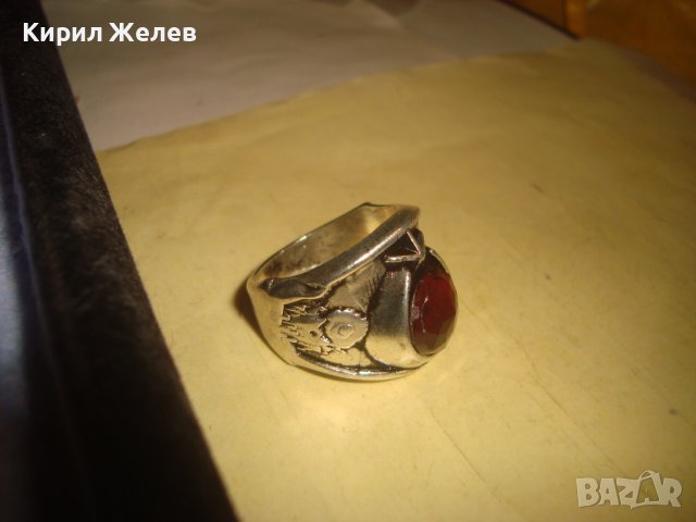 АРИСТОКРАТИЧЕН ПОСРЕБРЕН СКЪПОЦЕНЕН ВИНТИДЖ АРТ ПРЪСТЕН БЛАГОРОДНА СТОМАНА с ФАСЕТИРАН ГРАНАТ 27594, снимка 5 - Пръстени - 37442865